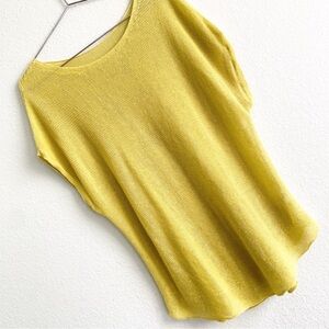 EILEEN FISHER 100% organic linen knit Large cap short sleeve top blouse tunic